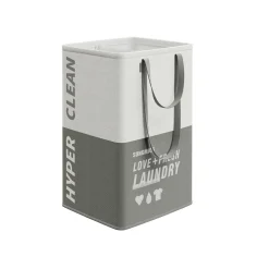 90L Panier à linge 2 compartiments gris foncé