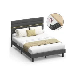 Lit double 140 x 190 cm tête de lit rembourrée ajustable gris ardoise