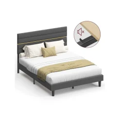 Lit double 140 x 190 cm tête de lit rembourrée ajustable gris ardoise
