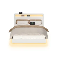 Lit double avec éclairage LED multiprise blanc nuage