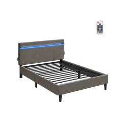 Lit double en métal 140 x 190 cm gris foncé