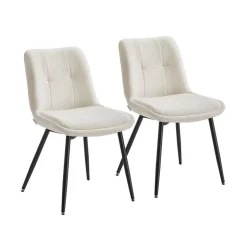 Lot de 2 chaises salle à manger chenille jusqu’à 120 kg pieds en métal blanc crème