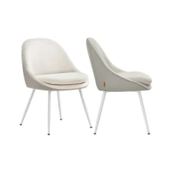 Lot de 2 chaises salle à manger blanc crème et blanc nuage