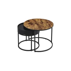 Lot de 2 tables basses marron rustique et noir d'encre