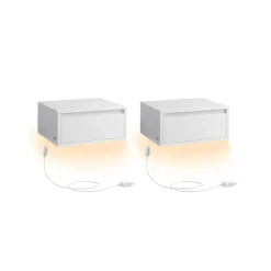 Lot de 2 tables de chevet suspendue lumière 3 couleurs 35 x 40 x 18 cm blanc nuage