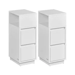 Lot de 2 tables de chevet étroite avec 2 tiroirs et compartiment blanc nuage