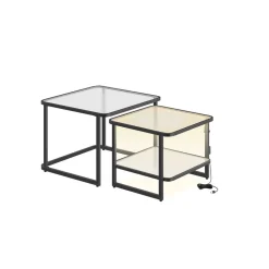 Lot de 2 tables de salon gigognes avec led blanc nuage et noir d'encre