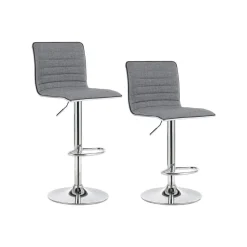 Lot de 2 tabourets de bar chromé revêtement en tissu gris