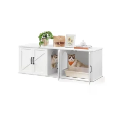 Meuble cache-litière pour deux chats usage table ou meuble TV