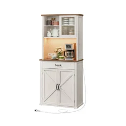 Meuble de rangement avec lumières et chargeur blanc rustique