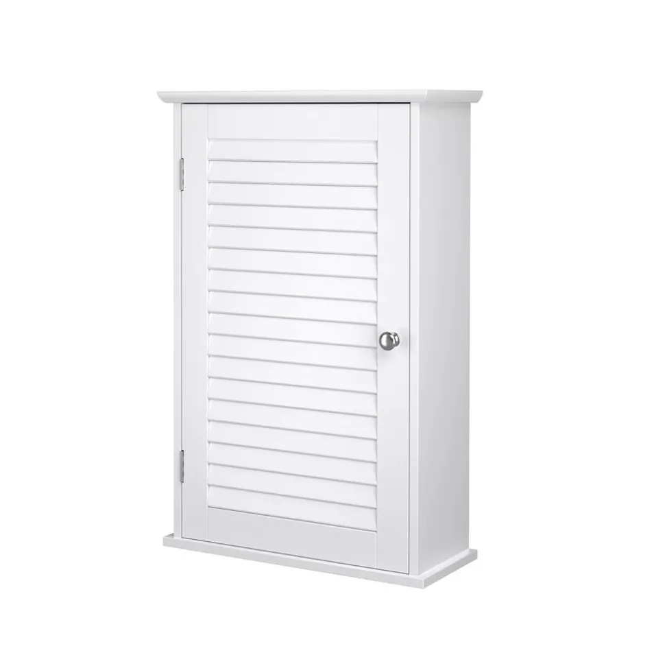 Meuble mural avec étagère réglable et porte à persienne 40 x 16 x 60 cm blanc