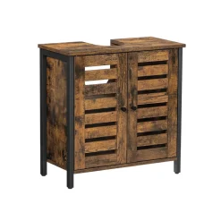 Meuble sous lavabo 60 x 30 x 60 cm avec cadre en acier marron rustique et noir