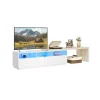 Meuble TV longueur modulable en L 2 tiroirs bande LED blanc nuage et beige naturel