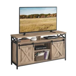 Meuble tv pour téléviseur jusqu’à 65 pouces cadre en métal, marron rustique et noir