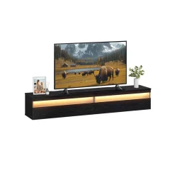 Meuble TV suspendu adapté à divers téléviseurs 147 x 35 x 30 cm noir boisé