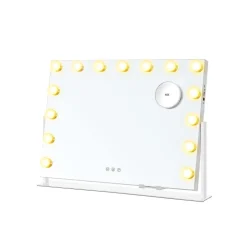 Miroir coiffeuse 15 ampoules LED 58 x 43 cm miroir grossissant détachable 10X blanc mat