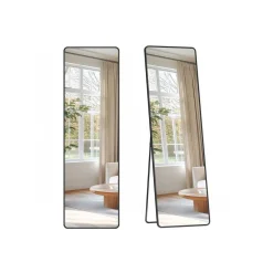 Miroir sur pied rectangulaire 150 x 40 cm cadre en alliage d'aluminium verre trempé noir d'encre