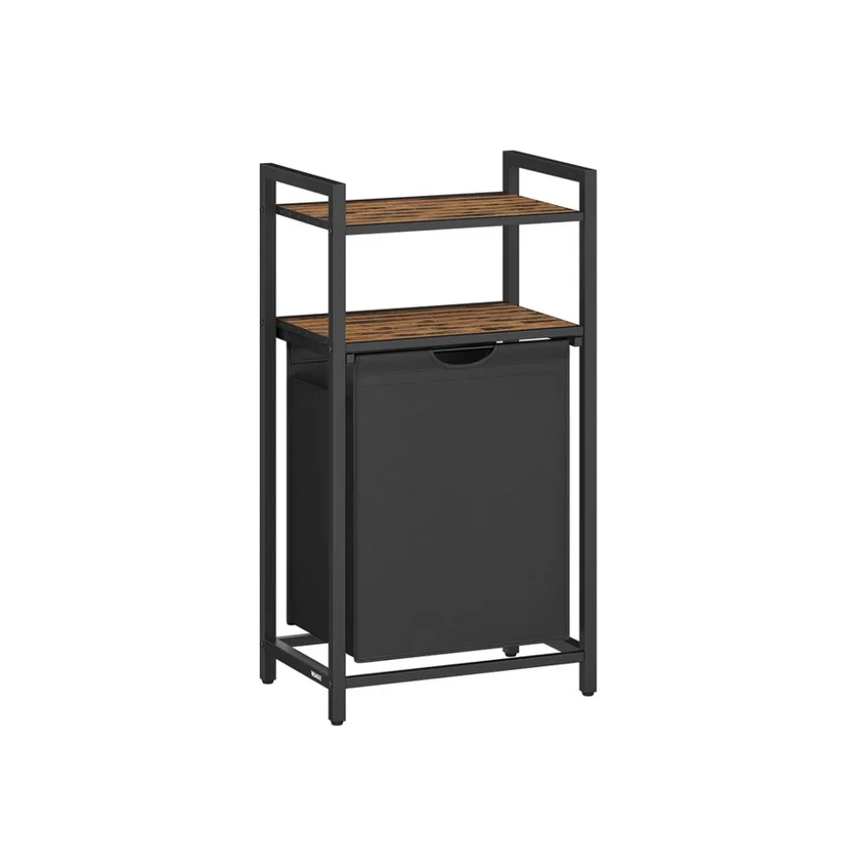Panier à linge 2 étagères 65 litres marron rustique et noir