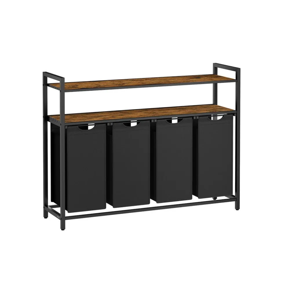 Panier à linge 2 étagères 65 litres marron rustique et noir