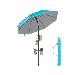 Parasol de 160 cm UPF 50+ pliable à 30° des 2 côtés sans support bleu