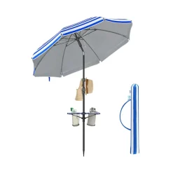 Parasol de 160 cm UPF 50+ pliable à 30° des 2 côtés sans support bleu