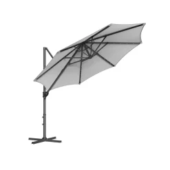 Parasol de jardin 300 cm avec 28 LED gris tourterelle