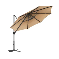 Parasol de jardin 300 cm avec 28 LED gris tourterelle