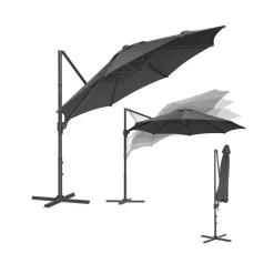 Parasol de jardin 300 cm UPF 50+ pivotant à 360° avec base en croix gris