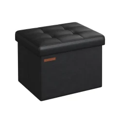 Petit tabouret de rangement pliable PU 31 x 41 x 31 cm noir d’encre