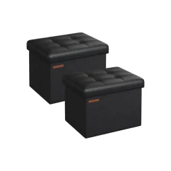Petit tabouret de rangement pliable PU 31 x 41 x 31 cm noir d’encre