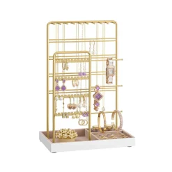 Porte-bijoux en métal plateau en velours polyvalente doré clair
