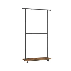 Portemanteau mobile double barre centrale réglable marron