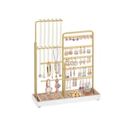 Présentoir à bijoux en métal et velours avec hauteur réglable