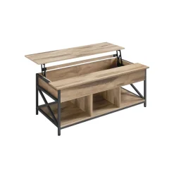 Table basse avec plateau relevable barres en forme de X marron camel et noir