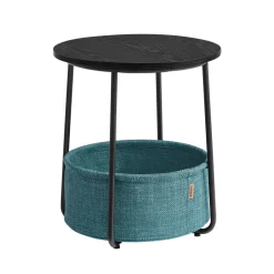 Table basse ronde avec panier noir boisé et turquoise foncé