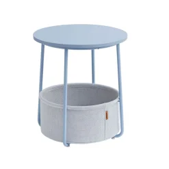 Table basse ronde avec panier noir boisé et turquoise foncé
