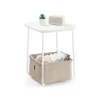 Table d’appoint avec panier en tissu blanc mat et marron camel