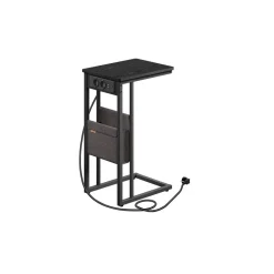 Table d’appoint en forme de c 2 ports usb et prises noir boisé