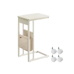 Table d’appoint en forme de c avec sac de rangement en tissu noir boisé