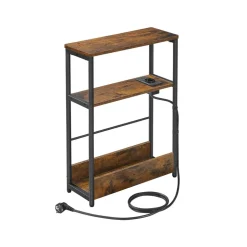 Table d’appoint fine multiprise 3 niveaux marron rustique