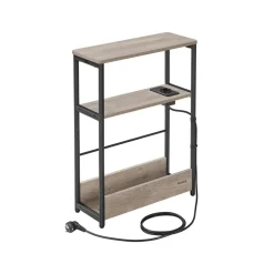 Table d’appoint fine multiprise 3 niveaux marron rustique