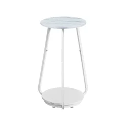 Table d’appoint ronde à 2 niveaux blanc marbré