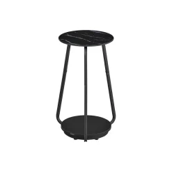 Table d’appoint ronde à 2 niveaux blanc marbré