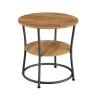 Table d'appoint ronde 2 niveaux cadre en acier noisette rustique et noir