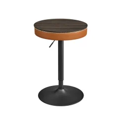 Table de bar avec rangement pu avec coutures marron cendré et marron caramel