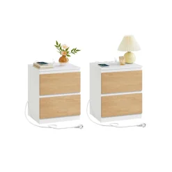 Table de chevet avec multiprise avec 2 tiroirs polyvalente blanc nuage