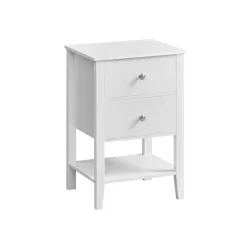 Table de chevet en bambou avec 2 tiroirs et étagère ouverte blanc nuage