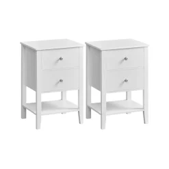 Table de chevet en bambou avec 2 tiroirs et étagère ouverte blanc nuage