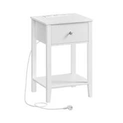 Table de chevet en bambou 1 tiroir avec multiprise blanc nuage