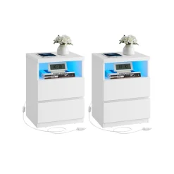 Table de chevet lot de 2 avec éclairage LED réglable blanc nuage